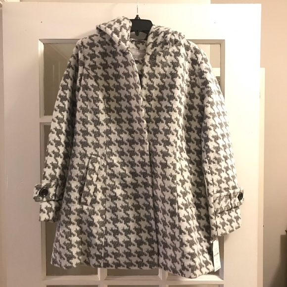 Gray White Houndstooth Coat with Hood - Picture 1 of 7